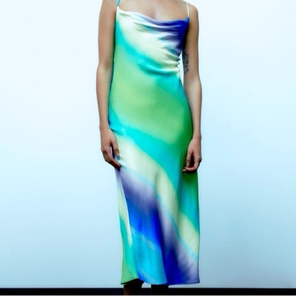 Zara Tie Dye Satin Effect MIDI Dress women’s Small - Picture 3 of 11